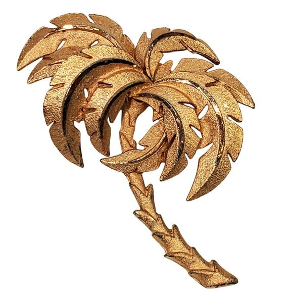 Vtg Palm Tree Brooch Beach Tropical Vacation Textured Unsigned MCM Coconut Girl - Picture 1 of 4